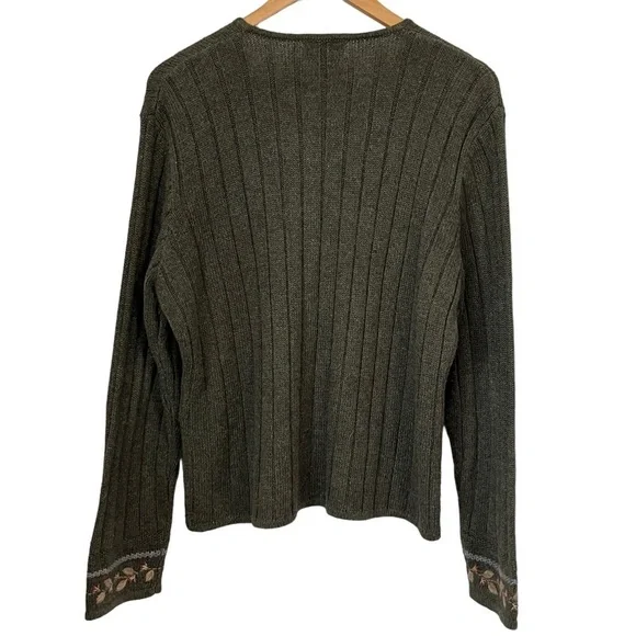 Woolrich Women’s Green Zip Cardigan with Needlework Cottagecore Size Large - Picture 2 of 10